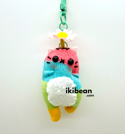 handstitched bag charm - Rainbow cat bloom
